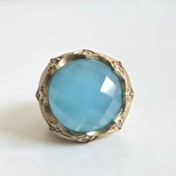 Rivka Friedman 18K Gold Clad Caribbean Blue Quartzite Bold Round Faceted Ring - Picture 7 of 12